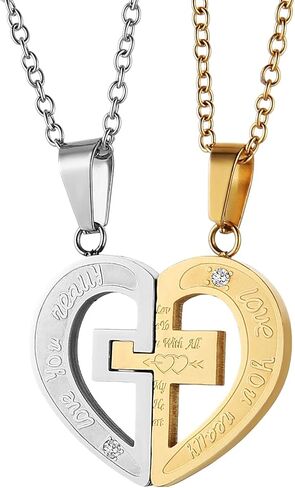 STWTR Men's and Women's Couple Necklace Pendant Love CZ Puzzle Matching Stainless Steel Pendant in Saudi Arabia