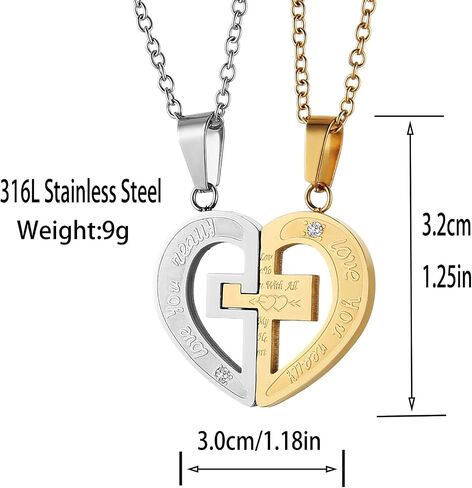 STWTR Men's and Women's Couple Necklace Pendant Love CZ Puzzle Matching Stainless Steel Pendant in Saudi Arabia