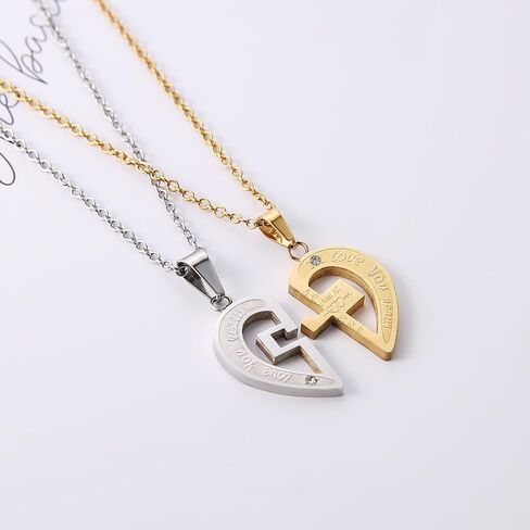 STWTR Men's and Women's Couple Necklace Pendant Love CZ Puzzle Matching Stainless Steel Pendant in Saudi Arabia