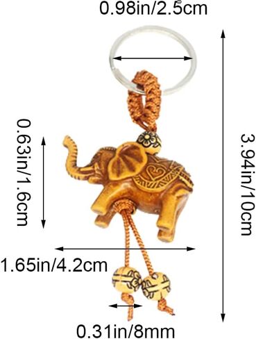 YuanYouTong Elephant Keychain Women Car/Bag Keychain Purse Charm Imitation Wood Keychain Lucky Elephant Keyring for Men and Gilrs Decorations and Holiday Gift, Brown in Kuwait