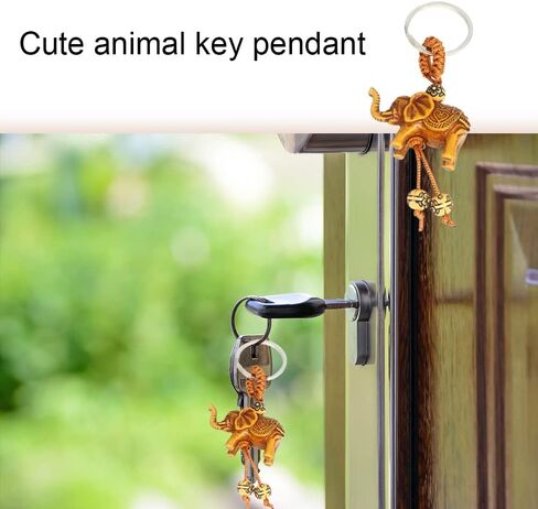 YuanYouTong Elephant Keychain Women Car/Bag Keychain Purse Charm Imitation Wood Keychain Lucky Elephant Keyring for Men and Gilrs Decorations and Holiday Gift, Brown in Kuwait