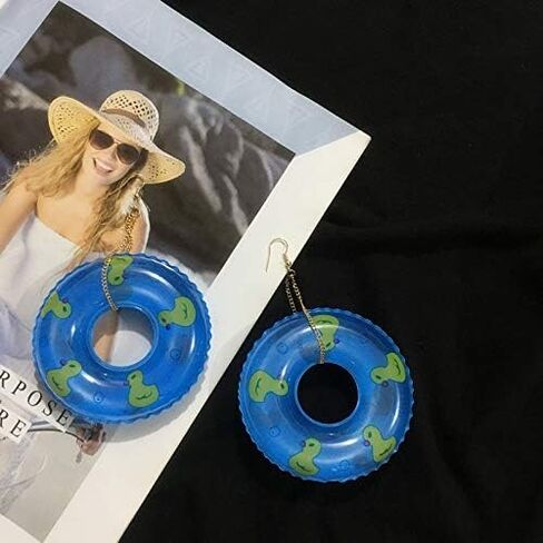 Lightweight Punk Circle Duck Swimming Ring Earrings Cute Big Summer Beach Statement Pool Party Earrings for Women Girls Holiday Vacation Jewelry in Saudi Arabia