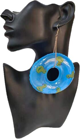 Lightweight Punk Circle Duck Swimming Ring Earrings Cute Big Summer Beach Statement Pool Party Earrings for Women Girls Holiday Vacation Jewelry in Saudi Arabia