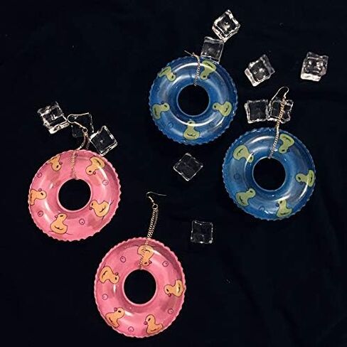 Lightweight Punk Circle Duck Swimming Ring Earrings Cute Big Summer Beach Statement Pool Party Earrings for Women Girls Holiday Vacation Jewelry in Saudi Arabia