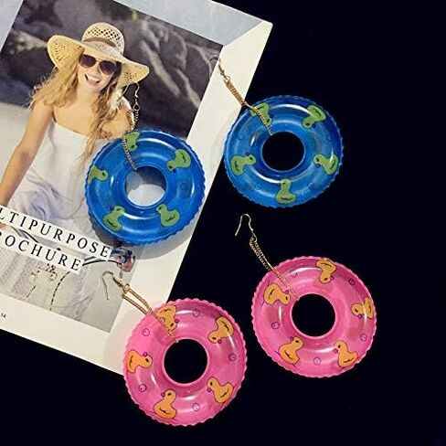 Lightweight Punk Circle Duck Swimming Ring Earrings Cute Big Summer Beach Statement Pool Party Earrings for Women Girls Holiday Vacation Jewelry in Saudi Arabia