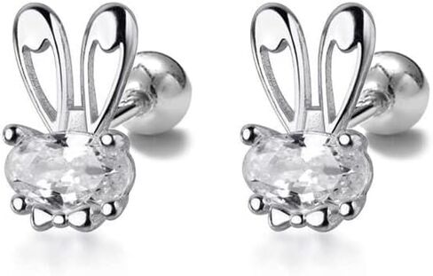 20G Cute Rabbit Cartilage Mini Stud Earrings 925 Sterling Silver Crystal CZ Bunny Animal Screw Back Ball Tragus Sleeper Studs Earring Dainty Jewelry for Women Teen Girls Little Gifts Hypoallergenic in Saudi Arabia
