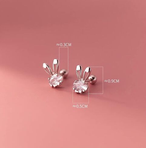 20G Cute Rabbit Cartilage Mini Stud Earrings 925 Sterling Silver Crystal CZ Bunny Animal Screw Back Ball Tragus Sleeper Studs Earring Dainty Jewelry for Women Teen Girls Little Gifts Hypoallergenic in Saudi Arabia