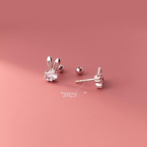 20G Cute Rabbit Cartilage Mini Stud Earrings 925 Sterling Silver Crystal CZ Bunny Animal Screw Back Ball Tragus Sleeper Studs Earring Dainty Jewelry for Women Teen Girls Little Gifts Hypoallergenic in Saudi Arabia