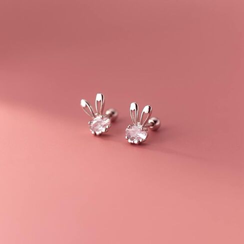 20G Cute Rabbit Cartilage Mini Stud Earrings 925 Sterling Silver Crystal CZ Bunny Animal Screw Back Ball Tragus Sleeper Studs Earring Dainty Jewelry for Women Teen Girls Little Gifts Hypoallergenic in Saudi Arabia