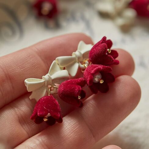 Vintage Shell Pearl Bowknot Bell Dangle Stud Earrings for Women Girls Hypoallergenic Cute Double Bells Charms Drop Dangling Stud Earring Lightweight Birthday Christmas New Year Festival Party Jewelry Dainty Gifts in Saudi Arabia