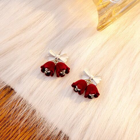 Vintage Shell Pearl Bowknot Bell Dangle Stud Earrings for Women Girls Hypoallergenic Cute Double Bells Charms Drop Dangling Stud Earring Lightweight Birthday Christmas New Year Festival Party Jewelry Dainty Gifts in Saudi Arabia
