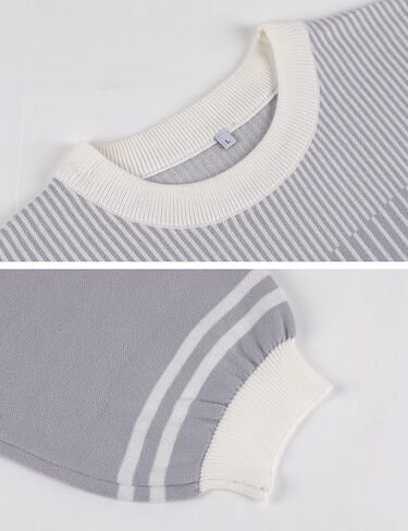 ملابس Lianlive مكونة من قطعتين للنساء، سترة محبوكة مخططة كاجوال، مجموعة قصيرة من مجموعات صالة للنساء in Kuwait