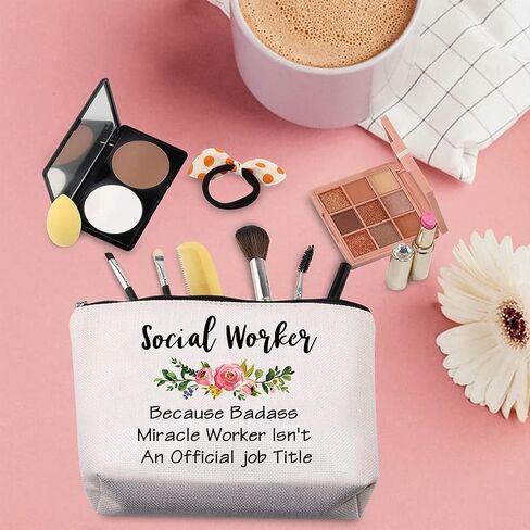 TSOTMO Social Work Appreciation Gift Social Worker Graduation Gift for Woman Because Badass Miracle Worker Makeup Bag in Kuwait