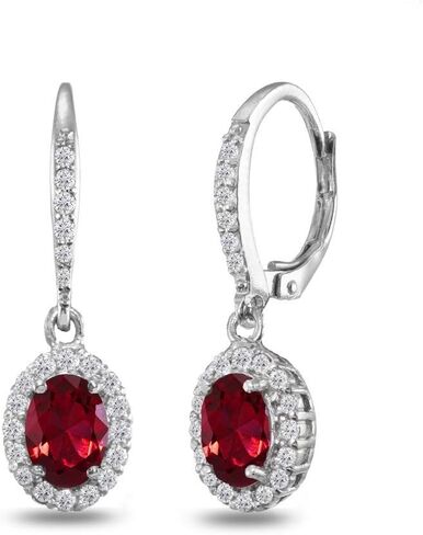 Dangle Earrings for Women Sterling Silver Trendy Genuine & Synthetic Gemstone Birthstone Oval Halo Leverback Drop Earring in Saudi Arabia