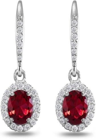 Dangle Earrings for Women Sterling Silver Trendy Genuine & Synthetic Gemstone Birthstone Oval Halo Leverback Drop Earring in Saudi Arabia