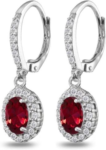 Dangle Earrings for Women Sterling Silver Trendy Genuine & Synthetic Gemstone Birthstone Oval Halo Leverback Drop Earring in Saudi Arabia