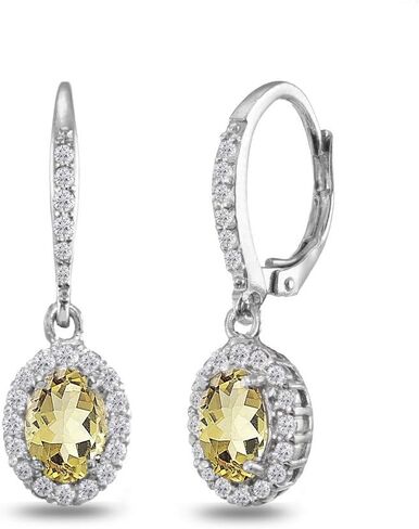 Dangle Earrings for Women Sterling Silver Trendy Genuine & Synthetic Gemstone Birthstone Oval Halo Leverback Drop Earring in Saudi Arabia