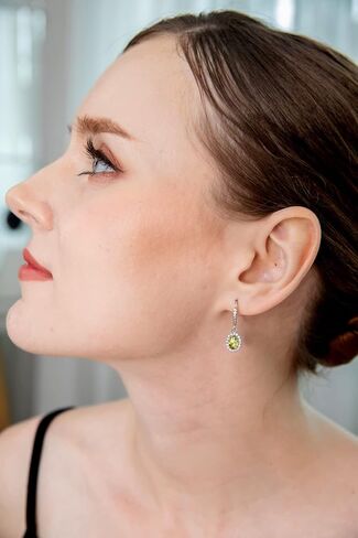 Dangle Earrings for Women Sterling Silver Trendy Genuine & Synthetic Gemstone Birthstone Oval Halo Leverback Drop Earring in Saudi Arabia