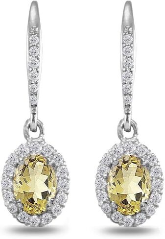 Dangle Earrings for Women Sterling Silver Trendy Genuine & Synthetic Gemstone Birthstone Oval Halo Leverback Drop Earring in Saudi Arabia