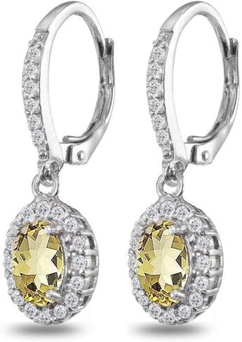 Dangle Earrings for Women Sterling Silver Trendy Genuine & Synthetic Gemstone Birthstone Oval Halo Leverback Drop Earring in Saudi Arabia