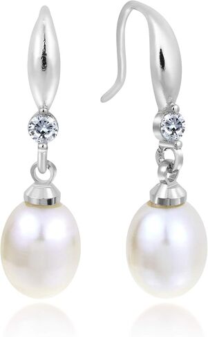 AeraVida Delicate Bridal Wedding Accessory Philippine Pearl Austrian Crystal in 925 Sterling Silver Dangle Drop Bridal Earrings, 8x30mm in Saudi Arabia