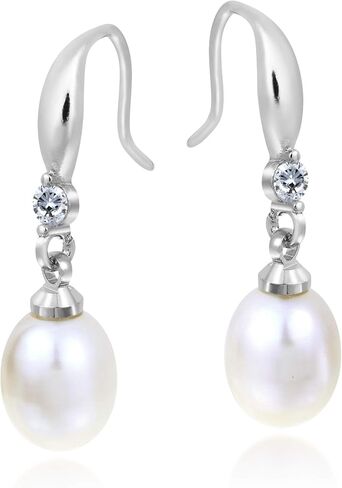 AeraVida Delicate Bridal Wedding Accessory Philippine Pearl Austrian Crystal in 925 Sterling Silver Dangle Drop Bridal Earrings, 8x30mm in Saudi Arabia