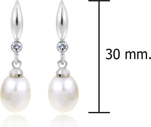 AeraVida Delicate Bridal Wedding Accessory Philippine Pearl Austrian Crystal in 925 Sterling Silver Dangle Drop Bridal Earrings, 8x30mm in Saudi Arabia