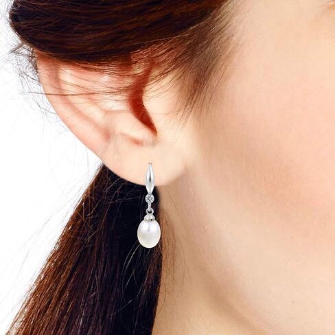 AeraVida Delicate Bridal Wedding Accessory Philippine Pearl Austrian Crystal in 925 Sterling Silver Dangle Drop Bridal Earrings, 8x30mm in Saudi Arabia