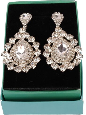 Glass Stone Crystal Bridal Earrings | Women's Dangle Jewelry Gift for Brides, Bridesmaids, Prom and Wedding Parties in Saudi Arabia