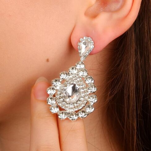 Glass Stone Crystal Bridal Earrings | Women's Dangle Jewelry Gift for Brides, Bridesmaids, Prom and Wedding Parties in Saudi Arabia