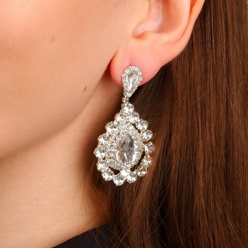 Glass Stone Crystal Bridal Earrings | Women's Dangle Jewelry Gift for Brides, Bridesmaids, Prom and Wedding Parties in Saudi Arabia