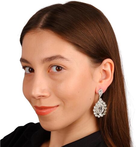 Glass Stone Crystal Bridal Earrings | Women's Dangle Jewelry Gift for Brides, Bridesmaids, Prom and Wedding Parties in Saudi Arabia