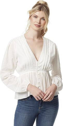 Jessica Simpson Womens Pleated Plunge-Neck Button-Down Top in Saudi Arabia