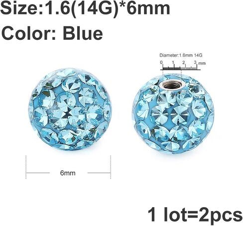 COTTVOTT 2Pcs 4mm(16G) 6mm(14G) 8mm(14G) Body Piercing Jewelry Replacement Sparkling Crystal Screw Balls in Kuwait