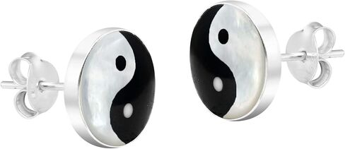AeraVida Tiny Balance of Life Yin Yang Symbol 10 mm .925 Sterling Silver Stud Earrings | Adorable Sterling Silver Stud Earring for Women | Jewelry Gift All Occasions in Saudi Arabia