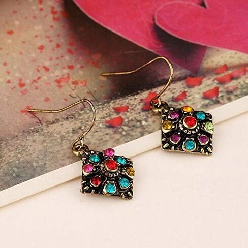 Usstore 1Pair Women Bohemian National Wind Retro Rhinestone Ear Stud Earrings Jewelry Eardrop Gift, Zinc in Saudi Arabia