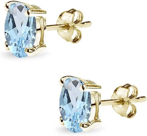 Sterling Silver Blue Topaz Oval-Cut Solitaire Stud Earrings for Women Teens & Girls in Saudi Arabia
