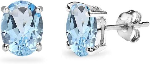 Sterling Silver Blue Topaz Oval-Cut Solitaire Stud Earrings for Women Teens & Girls in Saudi Arabia