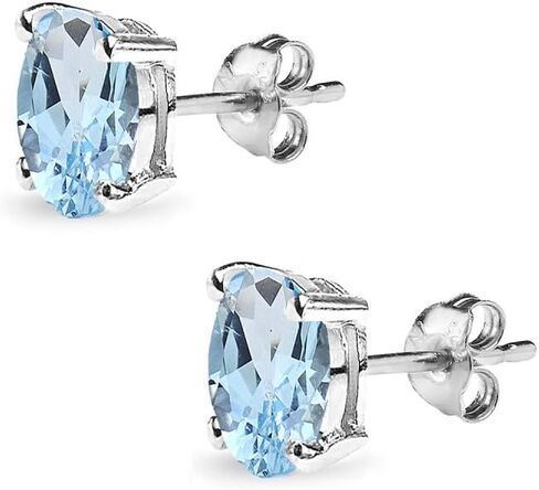 Sterling Silver Blue Topaz Oval-Cut Solitaire Stud Earrings for Women Teens & Girls in Saudi Arabia