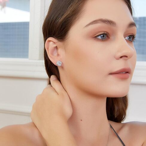 2 Pack / 3 Pack 18K White Gold Plated Round Square Cubic Zirconia Simulated Diamond Halo Stud Earrings in Kuwait