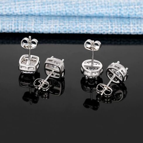 2 Pack / 3 Pack 18K White Gold Plated Round Square Cubic Zirconia Simulated Diamond Halo Stud Earrings in Kuwait