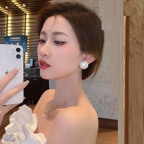 25mm 925 Sterling Silver Pearl Stud Earrings for Women Girls, White Pearl Wedding Earrings Hypoallergenic Jewelry Freshwater Real Pearl Stud Earrings Quality Pearl Earrings for Women（24mm） in Saudi Arabia