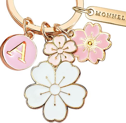 Women's Zinc Alloy Metal Flowers Cherry Blossoms and Letter A Charms Key Ring Keychain Z625 in Saudi Arabia