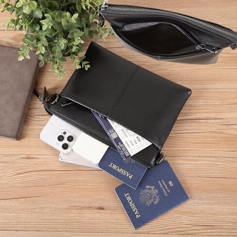 حقيبة محفظة صغيرة من الجلد الأسود من Masa Kawa للنساء والرجال حقائب كتف صغيرة متقاطعة للأعمال كاجوال حقيبة يد بمقبض ومحفظة in Kuwait