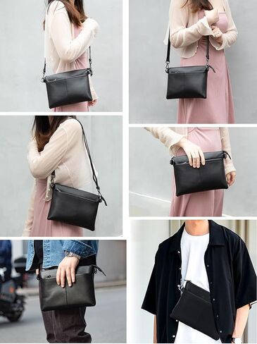 حقيبة محفظة صغيرة من الجلد الأسود من Masa Kawa للنساء والرجال حقائب كتف صغيرة متقاطعة للأعمال كاجوال حقيبة يد بمقبض ومحفظة in Kuwait