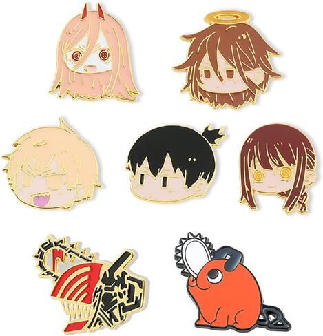 Makima Brooch Anime Cosplay Pins Hayakawa Aki Denji Power Character Cosplay Brooches Alloy Multi Accessories 7pcs, Medium, Metal, no gemstone in Kuwait