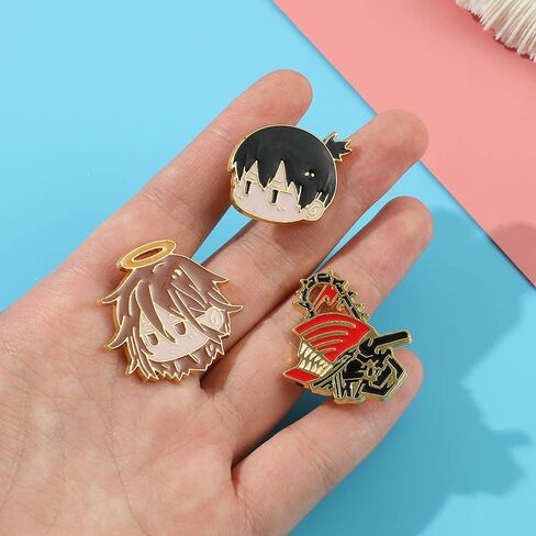 Makima Brooch Anime Cosplay Pins Hayakawa Aki Denji Power Character Cosplay Brooches Alloy Multi Accessories 7pcs, Medium, Metal, no gemstone in Kuwait