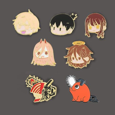 Makima Brooch Anime Cosplay Pins Hayakawa Aki Denji Power Character Cosplay Brooches Alloy Multi Accessories 7pcs, Medium, Metal, no gemstone in Kuwait