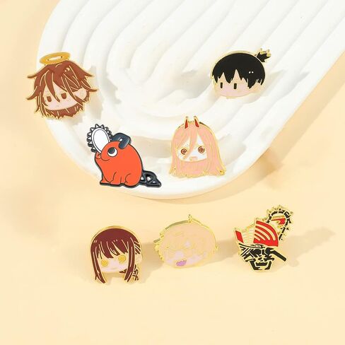 Makima Brooch Anime Cosplay Pins Hayakawa Aki Denji Power Character Cosplay Brooches Alloy Multi Accessories 7pcs, Medium, Metal, no gemstone in Kuwait