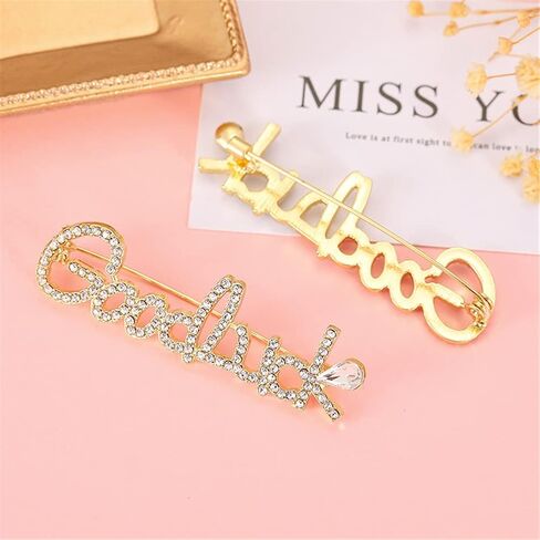 Letter Good Luck Rhinestones Crystal Brooch Cute Letter Decor Brooch Pin Gold Plated Jewelry Gift Suit Accessories Safety Brooches and Pins for Women Men Girls, Metal, crystal in Kuwait